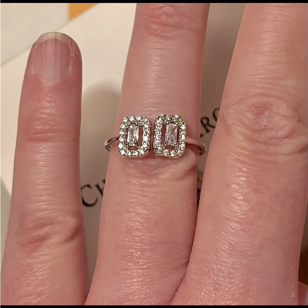 Charmed Aroma Sterling Silver 925 Double Rectangle Ring W/Cubic Zirconia-Size 7